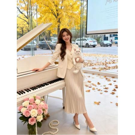 FA47559# 秋季搭配一整套大码胖mm西装外套马甲半身裙高级通勤漂亮三件套装  服裝批發女裝批發服飾貨源