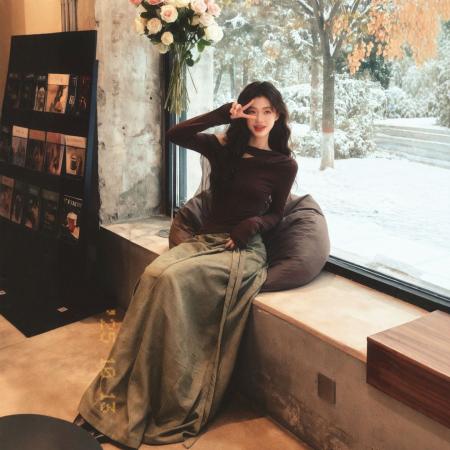 FA47561# 秋日搭配一整套大码胖mm露肩网纱飘带针织衫阔腿裤高级复古套装女  服裝批發女裝批發服飾貨源