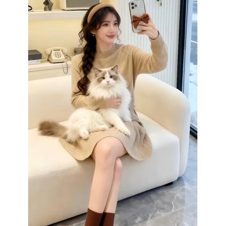 FA47563# 韩系一整套ootd穿搭独特超好看复古毛衣上衣针织a字短裙两件套装  服裝批發女裝批發服飾貨源