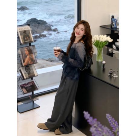 FA47566# 秋季搭配一整套大码胖mm针织衫休闲阔腿裤高级时尚通勤两件套装女  服裝批發女裝批發服飾貨源