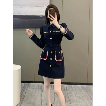 FA47568# 小香风流苏长袖连衣裙女秋季大码胖mm气质独特漂亮高级感短款裙子  服裝批發女裝批發服飾貨源