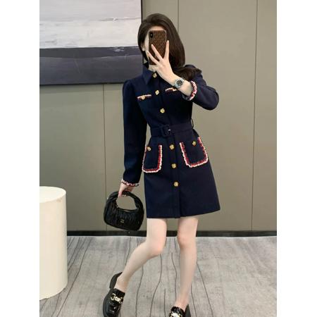 FA47568# 小香风流苏长袖连衣裙女秋季大码胖mm气质独特漂亮高级感短款裙子  服裝批發女裝批發服飾貨源