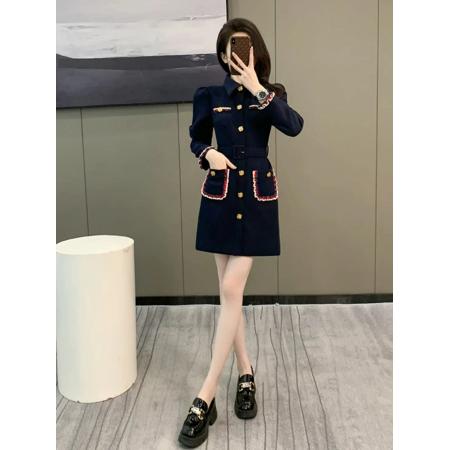 FA47568# 小香风流苏长袖连衣裙女秋季大码胖mm气质独特漂亮高级感短款裙子  服裝批發女裝批發服飾貨源