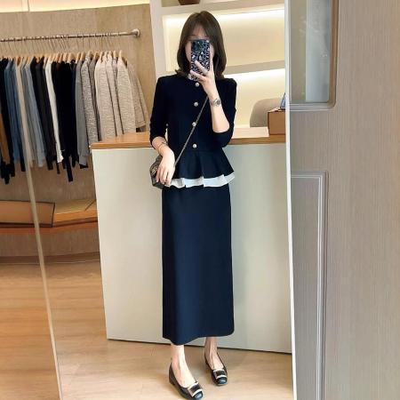 FA47570# 韩系时尚假两件拼接连衣裙女秋季大码胖mm气质减龄巨好看中长裙子  服裝批發女裝批發服飾貨源