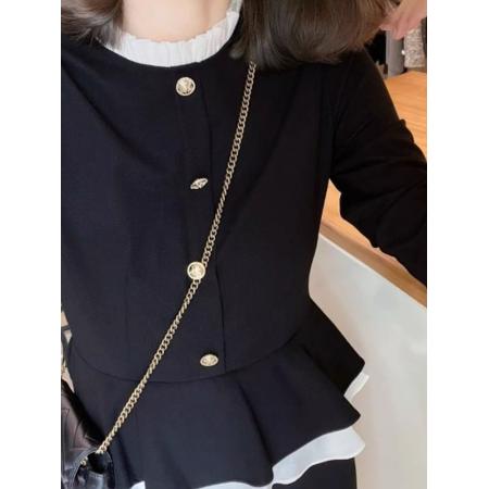 FA47570# 韩系时尚假两件拼接连衣裙女秋季大码胖mm气质减龄巨好看中长裙子  服裝批發女裝批發服飾貨源