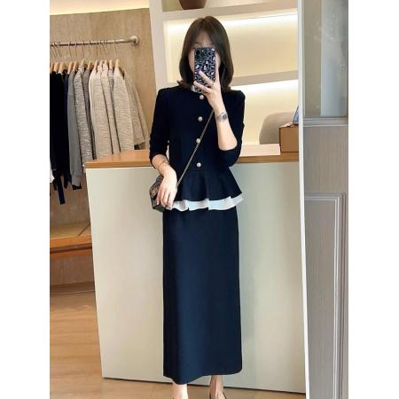 FA47570# 韩系时尚假两件拼接连衣裙女秋季大码胖mm气质减龄巨好看中长裙子  服裝批發女裝批發服飾貨源