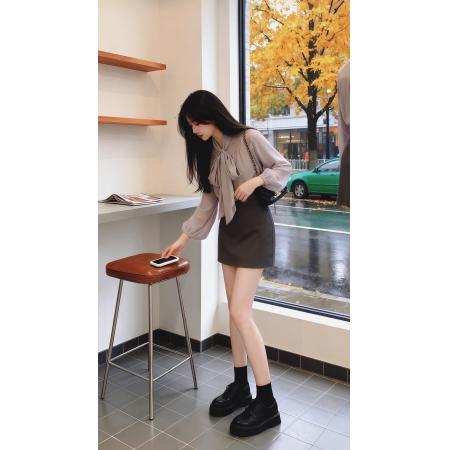 FA47571# 初秋穿搭一整套大码胖mm飘带雪纺衬衫半身短裙气质轻熟好看套装女  服裝批發女裝批發服飾貨源