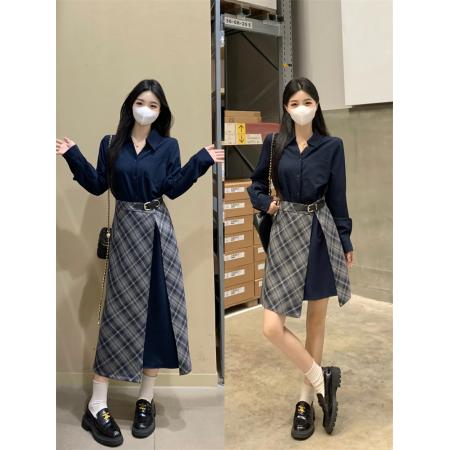 FA47573# 假两件衬衫连...