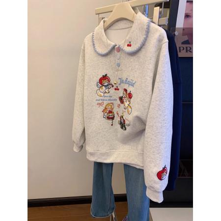 FA47601# 华棉复合特大码300斤刺绣猫咪polo翻领卫衣女  服裝批發女裝批發服飾貨源