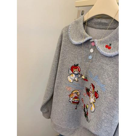 FA47601# 华棉复合特大码300斤刺绣猫咪polo翻领卫衣女  服裝批發女裝批發服飾貨源