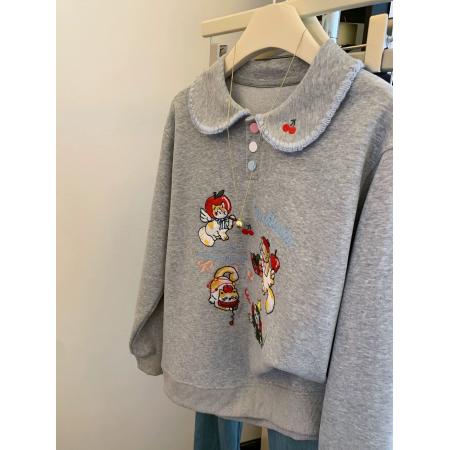 FA47601# 华棉复合特大码300斤刺绣猫咪polo翻领卫衣女  服裝批發女裝批發服飾貨源