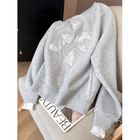 FA47602# 华棉复合特大码300斤灰色卫衣女宽松韩系早秋上衣  服裝批發女裝批發服飾貨源