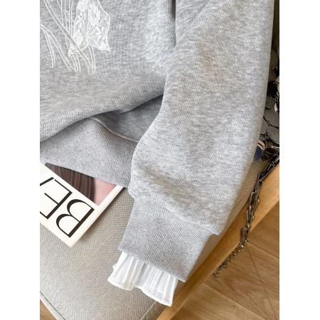 FA47602# 华棉复合特大码300斤灰色卫衣女宽松韩系早秋上衣  服裝批發女裝批發服飾貨源