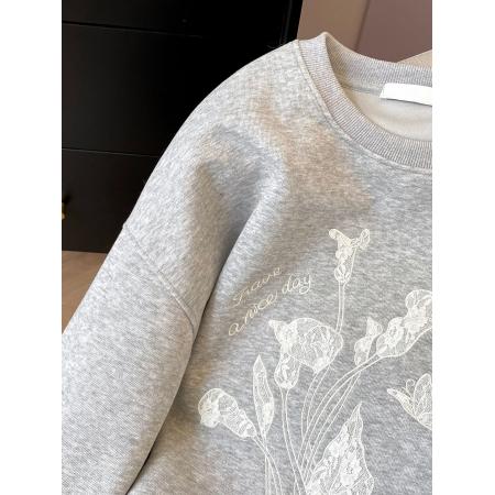 FA47602# 华棉复合特大码300斤灰色卫衣女宽松韩系早秋上衣  服裝批發女裝批發服飾貨源