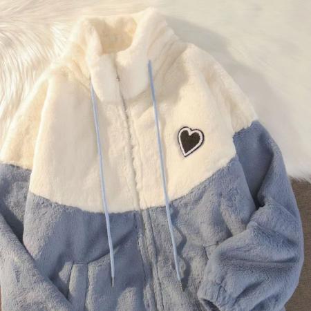 FA47604# 羊羔毛爱心外套少女冬季新款初中高中学生韩版宽松加厚棉服  服裝批發女裝批發服飾貨源