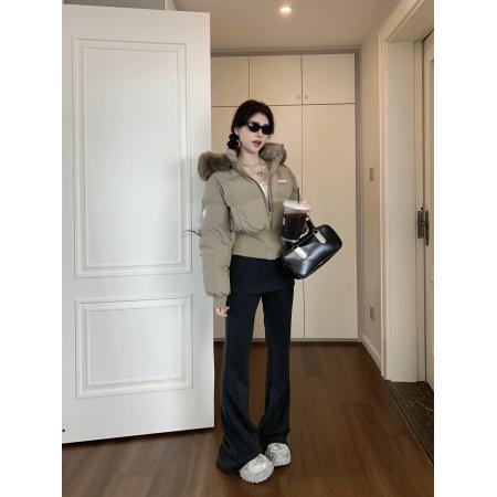 FA47609# 花花短款收腰修身仿白鸭绒保暖加厚毛边连帽面包服外套女  服裝批發女裝批發服飾貨源