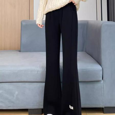FA47615# 秋冬季新款加绒加厚微喇裤子女阔腿休闲垂感显瘦百搭喇叭裤子  服裝批發女裝批發服飾貨源