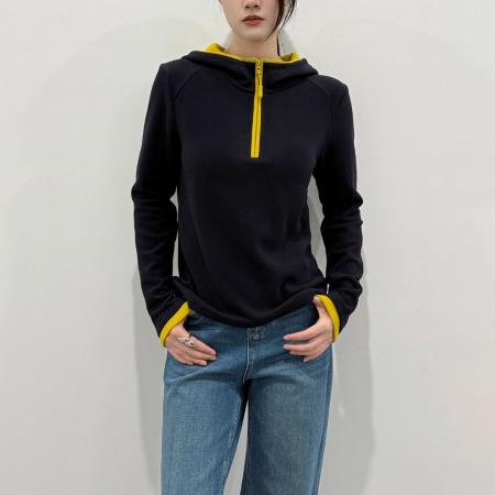 FA47616# 韩系秋冬季新款撞色假两件连帽半拉链套头长袖卫衣女显瘦百搭上衣  服裝批發女裝批發服飾貨源