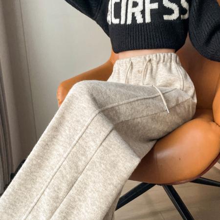 FA47634# 新款秋冬加绒羊绒裤弯刀裤女休闲裤羊毛阔腿慵懒糯米裤女  服裝批發女裝批發服飾貨源