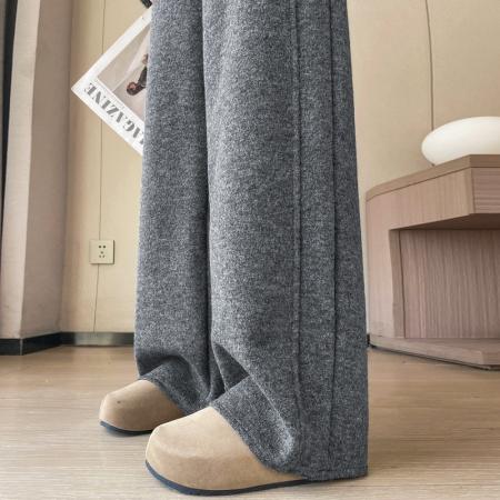 FA47634# 新款秋冬加绒羊绒裤弯刀裤女休闲裤羊毛阔腿慵懒糯米裤女  服裝批發女裝批發服飾貨源