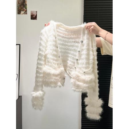 FA47637# 高级感袖子毛毛秋冬重工亮丝宽松显瘦长袖针织衫  服裝批發女裝批發服飾貨源