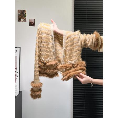 FA47637# 高级感袖子毛毛秋冬重工亮丝宽松显瘦长袖针织衫  服裝批發女裝批發服飾貨源