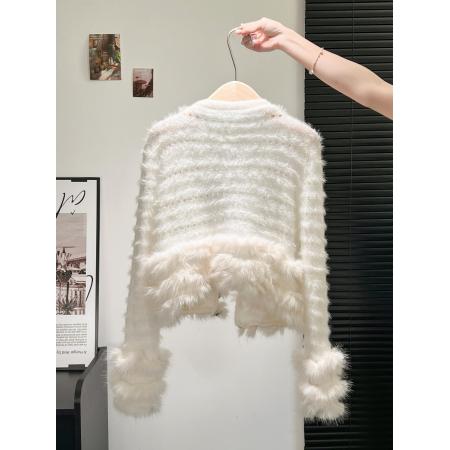 FA47637# 高级感袖子毛毛秋冬重工亮丝宽松显瘦长袖针织衫  服裝批發女裝批發服飾貨源