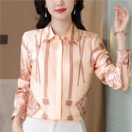 FA47653# 重磅真丝衬衫女上衣春秋装新款大码印花桑蚕丝气质长袖衬衣女  服裝批發女裝批發服飾貨源