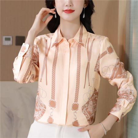 FA47653# 重磅真丝衬衫女上衣春秋装新款大码印花桑蚕丝气质长袖衬衣女  服裝批發女裝批發服飾貨源
