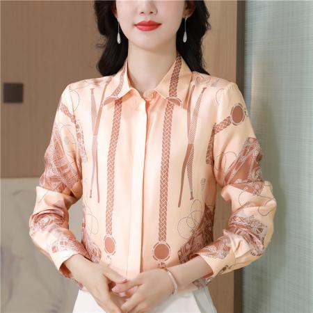 FA47653# 重磅真丝衬衫女上衣春秋装新款大码印花桑蚕丝气质长袖衬衣女  服裝批發女裝批發服飾貨源