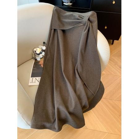 FA47668# 美拉德气质不规则飘带毛呢半身裙女秋季复古高腰显瘦a字长裙  服裝批發女裝批發服飾貨源