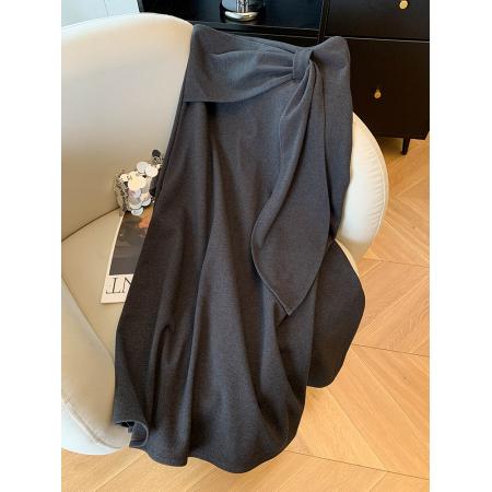 FA47668# 美拉德气质不规则飘带毛呢半身裙女秋季复古高腰显瘦a字长裙  服裝批發女裝批發服飾貨源