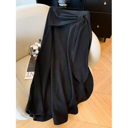 FA47668# 美拉德气质不规则飘带毛呢半身裙女秋季复古高腰显瘦a字长裙  服裝批發女裝批發服飾貨源