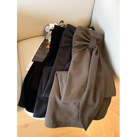 FA47668# 美拉德气质不规则飘带毛呢半身裙女秋季复古高腰显瘦a字长裙  服裝批發女裝批發服飾貨源