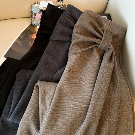 FA47668# 美拉德气质不规则飘带毛呢半身裙女秋季复古高腰显瘦a字长裙  服裝批發女裝批發服飾貨源