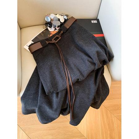 FA47669# 高级感气质灰色半身裙配腰带女秋季时尚高腰显瘦垂感a字长裙  服裝批發女裝批發服飾貨源