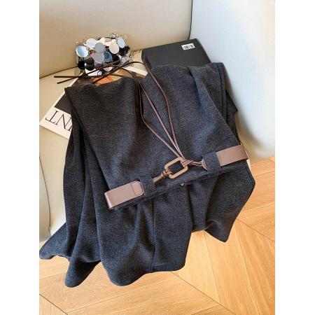 FA47669# 高级感气质灰色半身裙配腰带女秋季时尚高腰显瘦垂感a字长裙  服裝批發女裝批發服飾貨源