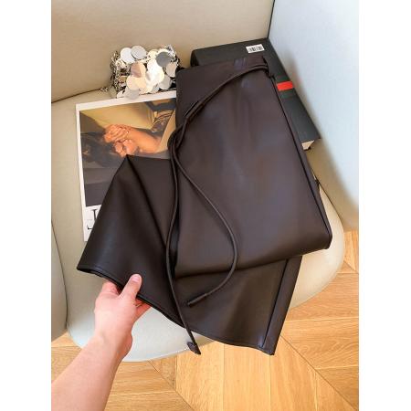 美拉德复古高腰显瘦PU皮裙女秋季时尚气质配腰带a字裙半身裙  服裝批發女裝批發服飾貨源