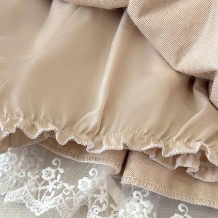 蕾丝花边拼接A字半身裙女秋冬新款百搭防走光短裙毛绒蓬蓬裙  服裝批發女裝批發服飾貨源