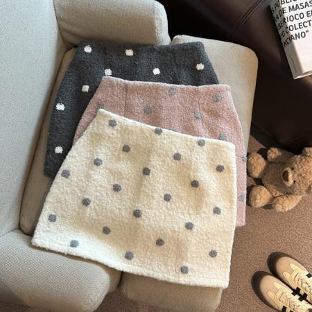 FA47681# 韩系甜美气质复古圈圈呢休闲半身裙女冬季新款时尚显瘦短裙  服裝批發女裝批發服飾貨源