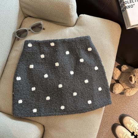 韩系甜美气质复古圈圈呢休闲半身裙女冬季新款时尚显瘦短裙  服裝批發女裝批發服飾貨源