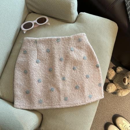 韩系甜美气质复古圈圈呢休闲半身裙女冬季新款时尚显瘦短裙  服裝批發女裝批發服飾貨源