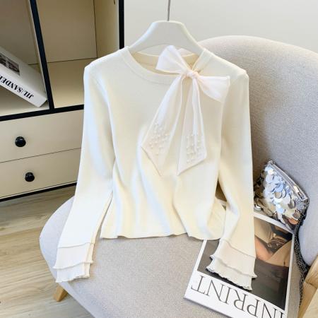 大货秋装新款韩版洋气别致设计感修身系带上衣针织衫女  服裝批發女裝批發服飾貨源