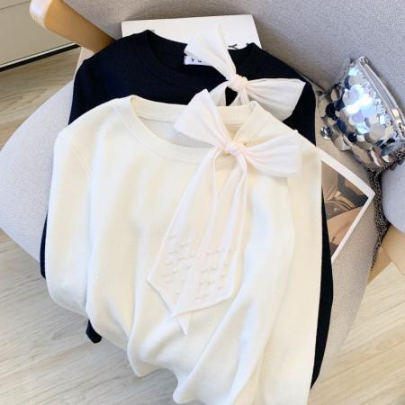 FA47682# 大货秋装新款韩版洋气别致设计感修身系带上衣针织衫女  服裝批發女裝批發服飾貨源