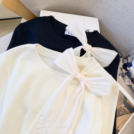 FA47682# 大货秋装新款韩版洋气别致设计感修身系带上衣针织衫女  服裝批發女裝批發服飾貨源