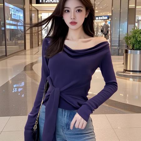 FA47683# 秋装新款韩版时尚洋气上衣紫色绑带打底衫针织衫女  服裝批發女裝批發服飾貨源