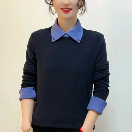 FA47690# 冬装新款德绒长袖t恤小众翻领上衣气质百搭打底衫  服裝批發女裝批發服飾貨源