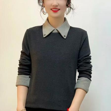 FA47690# 冬装新款德绒长袖t恤小众翻领上衣气质百搭打底衫  服裝批發女裝批發服飾貨源