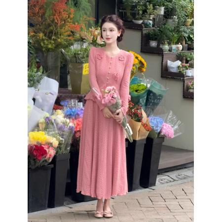 FA47691# 法式明媚温柔风秋粉色针织衫+半身裙两件套装  服裝批發女裝批發服飾貨源