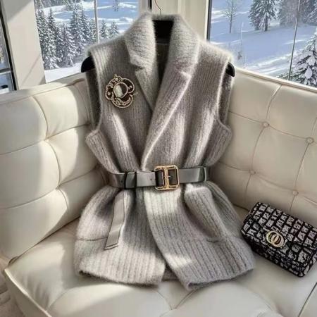 FA47692# 新款爆款洋气欧货大版收腰显瘦毛衣马甲高级感灰色针织衫女春  服裝批發女裝批發服飾貨源